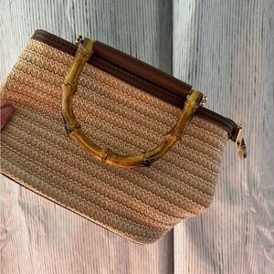 Brown and Tan Woven Handbag